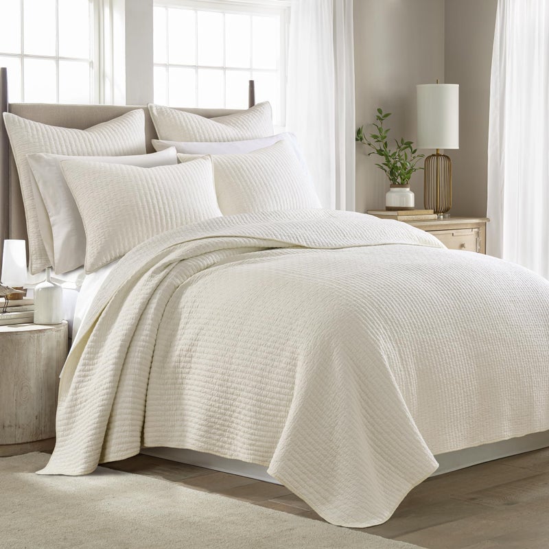 Levtex Home Cross Stitch Reversible Full/Queen Quilt Set (88x92in) with 2 Pillow Shams (26x20in) - Stitch Texture - Cream - Cotton Full/Queen Size Quilt Bedding Set - Lightweight, Soft, Pre-Washed - Image 1